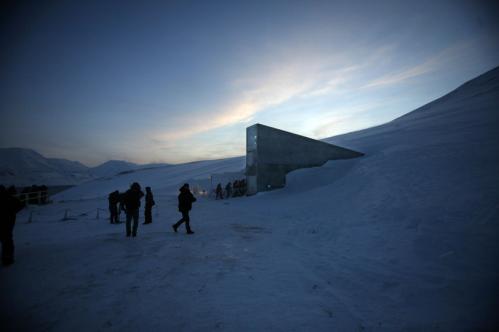 The Svalbard Global Seed Vault was seen before being inaugurated at sunrise today. The doomsday seed vault is about 425 feet deep inside a frozen mountain.