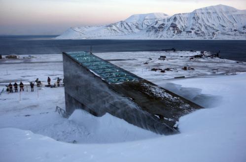 Snow blew off the Svalbard Global Seed Vault before it was inaugurated today.