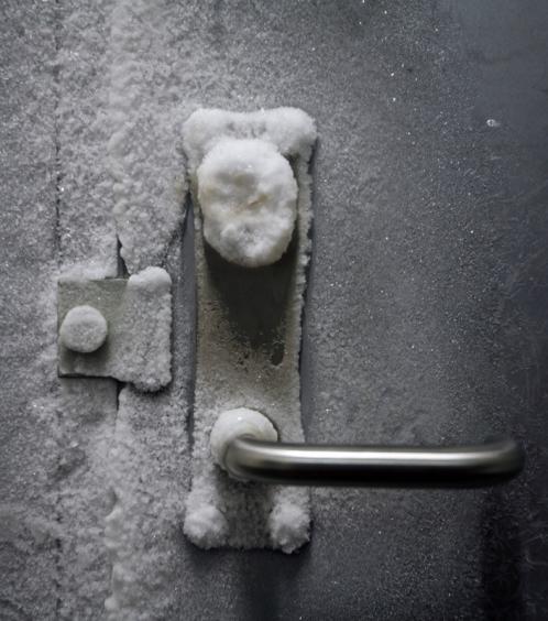 The frozen door handle to the Svalbard Global Seed Vault.