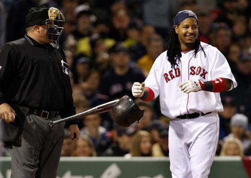 Manny Ramirez smiled after striking out for the second time against Yankees pitcher Chien-Ming Wang in the seventh inning.