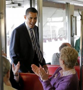 On the eve of today's key presidential primary in Pennsylvania, Democratic candidate Senator Barack Obama met with people at Glider Diner in Scranton.