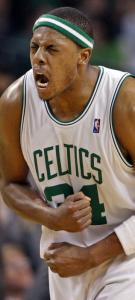 Paul Pierce screams with delight after his jump shot put the Celtics ahead by 30.