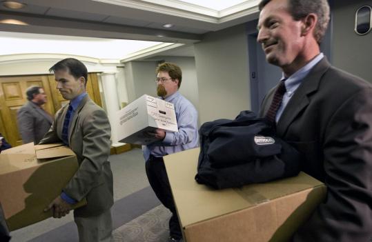 FBI agents removed boxes from the office of Special Counsel Scott J. Bloch in Washington after a search of his work area and computers yesterday.