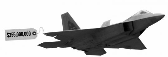 The total cost for the F-22A fighter program, a Cold War legacy, amounts to $65.3 billion or about $355 million per aircraft.