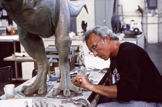 In an undated photo, Stan Winston is shown working on a dinosaur for the film 'Jurassic Park.'