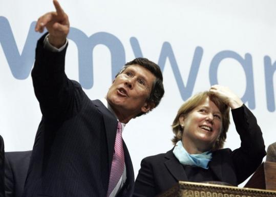 Diane Greene with New York Stock Exchange CEO John Thain. Greene's spouse, Mendel Rosenblum, is VMware's chief scientist.