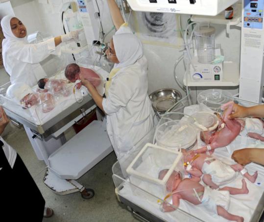 Tarek Fawzy/Associated PressNurses tended to the newborns - four boys and three girls - at the El-Shatbi Hospital in Alexandria, Egypt, yesterday. The septuplets were delivered by caesarean section.
