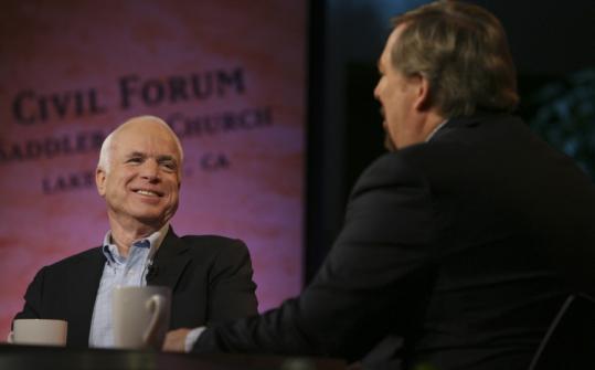 ''Our Judeo-Christian principles dictate that we do what we can to help people who are oppressed throughout the world,'' John McCain said in a forum with evangelist Rick Warren.
