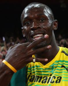 Usain Bolt started spreading the news after he got his third gold - and third world record.