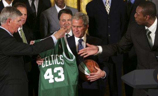 President George W. Bush was presented with his own Celtics jersey and basketball as the 2008 NBA champs were honored at the White House for last season's title run.