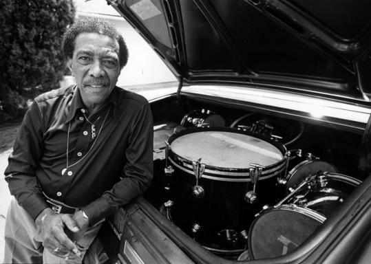 Earl Palmer, with a drum set he kept in the trunk of his car. He played with performing stars from Lawrence Welk to Sarah Vaughan but is most known for his work on early rock hits.