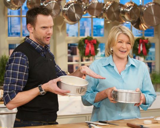 Comedian Joel McHale prepares to bake - with the help of Martha Stewart - candied ginger shortbread.
