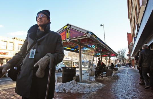 Don Summerfield, a disability advocate from Cambridge, at an MBTA station.