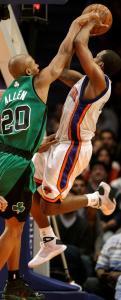 Ray Allen did well guarding Chris Duhon here, but the Knicks guard still managed 12 points in the home team's 12-point win.
