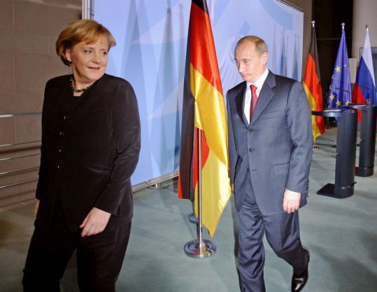 Andreas Rentz/Getty ImagesChancellor Angela Merkel of Germany and Prime Minister Vladimir Putin of Russia met for talks in Berlin.