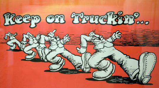 ''Keep on Truckin''' by Robert Crumb is part of the exhibit ''R. Crumb's Underground'' at the Massachusetts College of Art and Design.