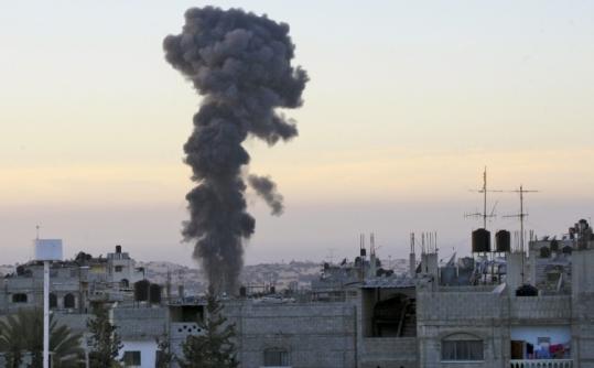 Smoke rose in Rafah, in the Gaza Strip, after an airstrike by Israel yesterday close to the Egyptian border.