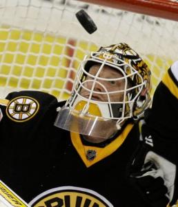 Things weren't looking up for the Bruins, but Tim Thomas saw to it that this rebound didn't end up behind him.