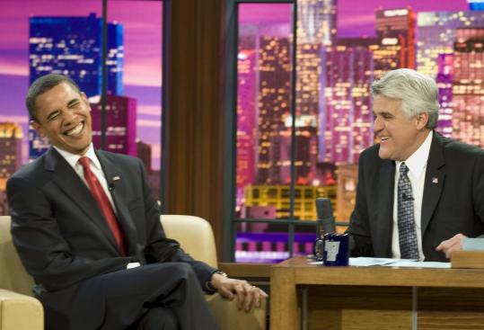 Larry Downing/reutersPresident Obama and ''Tonight Show'' host Jay Leno bantered last night in what may be the first such visit by a sitting president.