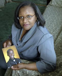 Sirdeaner Walker held a photo of her son, Carl, 11, who committed suicide April 6 after being bullied and harassed at school.