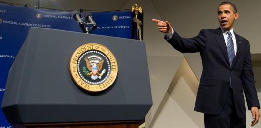 President Obama spoke at the annual meeting of the National Academy of Sciences in Washington, D.C. ''It is time for us to lead once again,'' he said.