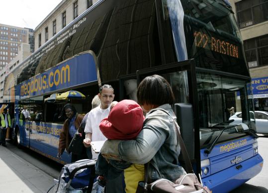 Starting today, Megabus plans to switch all 13 buses it uses on the Boston-to-New York route to double-deckers.