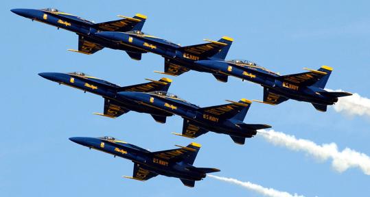 The Blue Angels are scheduled to fly over downtown Boston between 1:30 and 2 p.m. today.