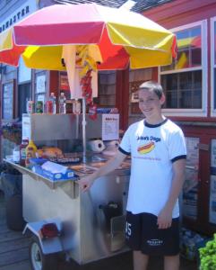 Jake Genereux of Duxbury with his mobile hot dog business.