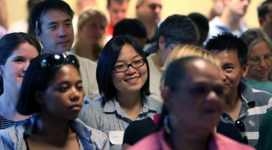 More than 100 volunteers gathered yesterday for the first citywide training session for Sam Yoon’s core activists.