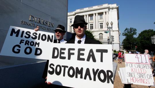 The first day of Senate Judiciary Committee hearings on Sonia Sotomayor's nomination to the Supreme Court drew protesters and supporters. Some demonstrators interrupted the hearings shouting antiabortion slogans before they were taken away.
