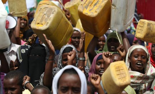 Somali women who have been forced from their homes by violence in Mogadishu protested the lack of water near a camp for internally displaced people.