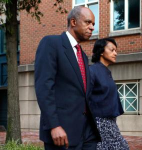 Former US representative William Jefferson left the federal courthouse in Alexandria, Va., yesterday with his wife, Andrea.