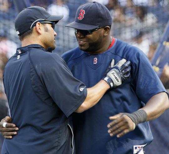 David Ortiz wasn’t expecting a warm reception at Yankee Stadium last night, but he did find one friendly face - former teammate Johnny Damon.