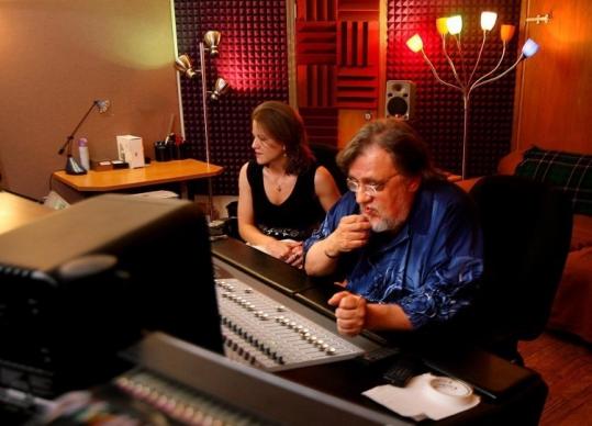 Producer Jim Dickinson, listening at Young Avenue Sound recording studio with engineer Jennifer Lee in Memphis.