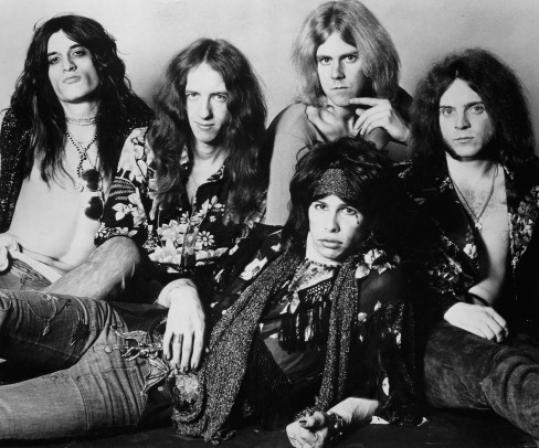 Aerosmith in 1974, from left: Joe Perry, Brad Whitford, Tom Hamilton, Steven Tyler (front), and Joey Kramer.