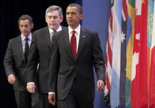 President Obama was joined by British Prime Minister Gordon Brown (center) and French President Nicolas Sarkozy.