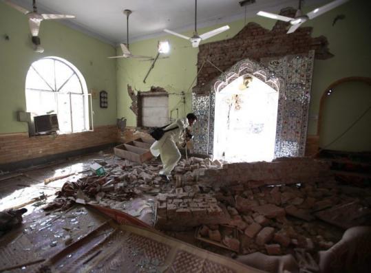 A mosque in Peshawar was destroyed by yesterday’s suicide bombing, the latest in a series of terrorist attacks in the past 11 days that have killed more than 150 people in Pakistan.