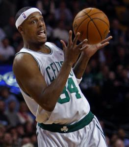 Paul Pierce appears surprised that he prevented a backcourt violation in the first half.