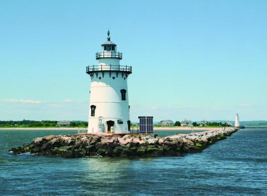 The Connecticut River flows for 410 miles until it empties into Long Island Sound at this lighthouse on Saybrook Jetty.