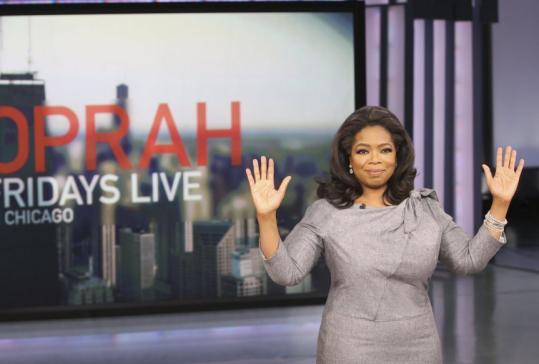 Oprah Winfrey yesterday on the set of her show in Chicago.
