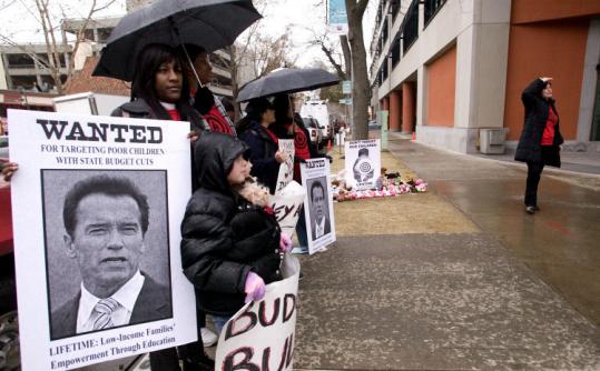 Demonstrators in Sacramento protested budget cuts proposed by Governor Arnold Schwarzenegger.