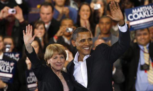 President Obama rallied supporters of Martha Coakley in Boston yesterday.