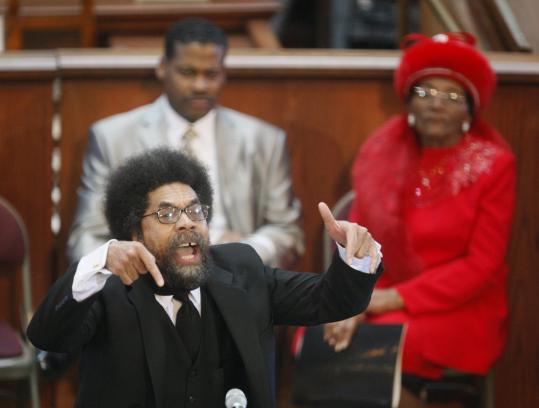 Princeton University professor Cornel West gave a speech in Atlanta yesterday to mark Martin Luther King Jr.'s birthday.