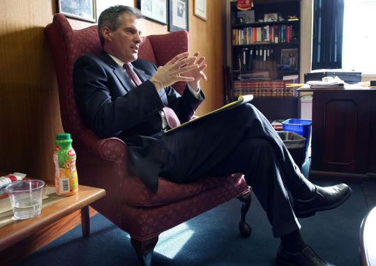 In his State House office, Scott Brown said he will focus on military, veterans, education, and disability issues.