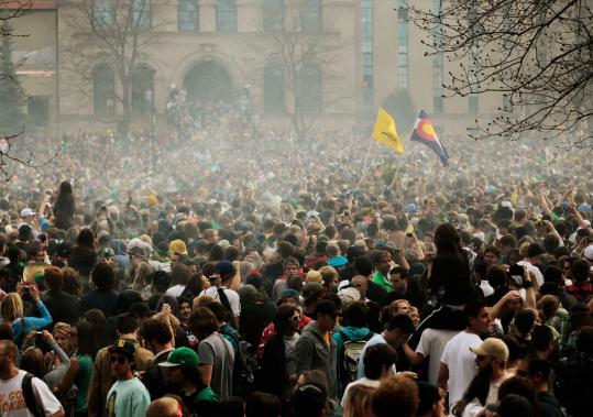 Marijuana smoke drifted over a crowd of thousands at the University of Colorado in Boulder last Tuesday. April 20th has become a de facto holiday for marijuana advocates.