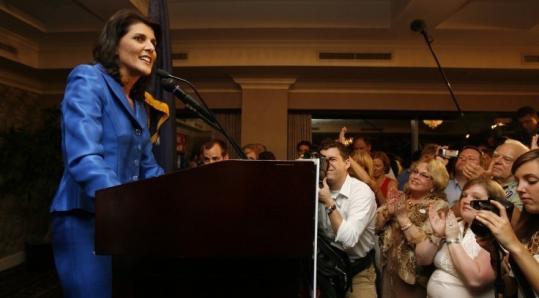 South Carolina’s  Nikki Haley is touting her background in her run to become the state’s  first female governor.