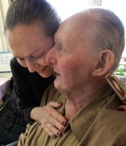 Sonia Weitz with veteran John Meagher, who helped liberate Buchenwald.