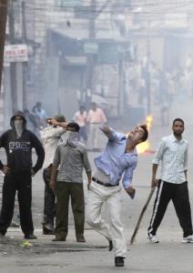 Muslims threw stones at police after a funeral procession in  Srinagar, where protests against Indian rule have intensified.