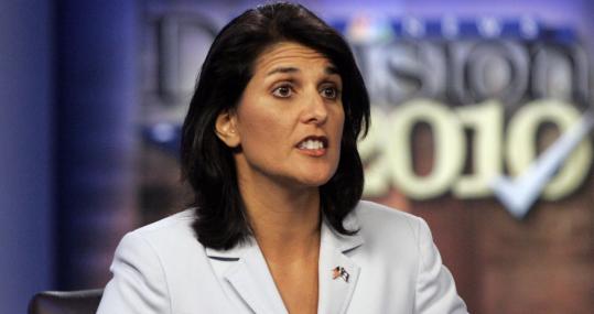 Nikki Haley, a Republican gubernatorial candidate from South Carolina, has been getting plenty of support from Mitt Romney, a possible presidential contender for 2012.