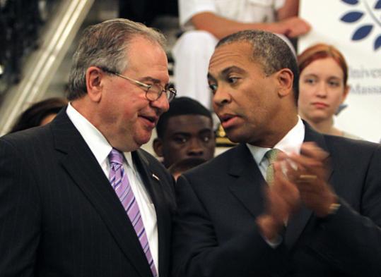 House Speaker Robert A. DeLeo and Governor Deval Patrick at the signing yesterday.